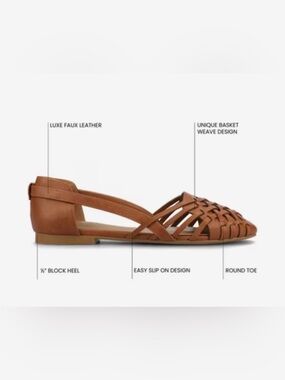 JOURNEE Huarache Woven Slingback Flat Sandals size 9.5 GUC cognac